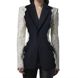 Blazer donna trend 2024 autunno nuovo in cappotti moda pizzo cuciture giacca da donna di alta qualità a maniche lunghe top y2k giacca da abito