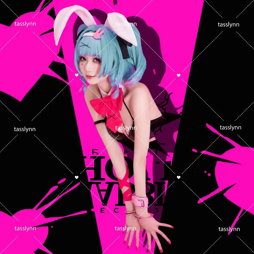 Mikuu-女性のためのピンクのウサギのスーツ,ハロウィーンの衣装,女の子のためのアニメのコスプレ,モザイクロールウサギの穴