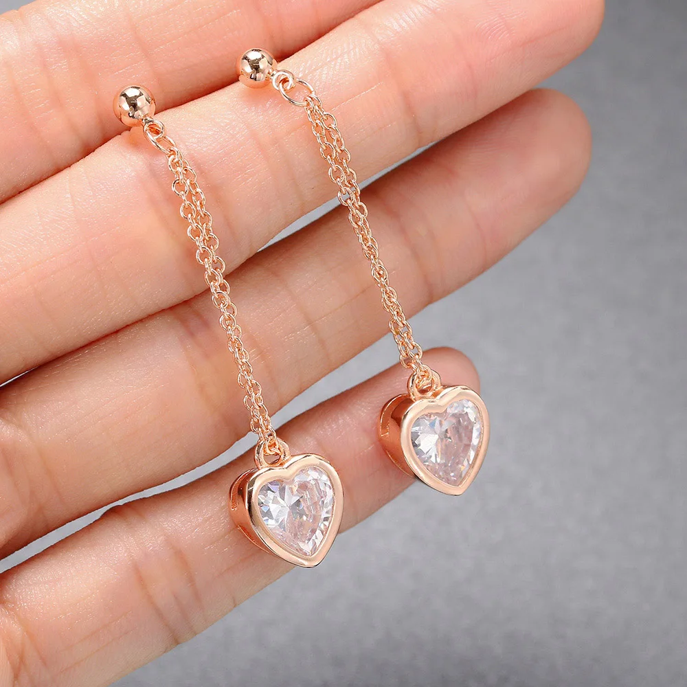 Korean Romantic Heart Jewelry Set for Women Elegant Crystal Rose Gold Color Necklace Earrings Accessories Dropshipping Gift S567