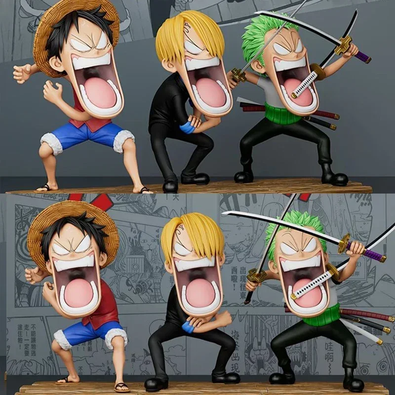 Figurine de Dessin Animé One Piece Luffy de 15cm en PVC, Figurine de Triple Sanji, Roronoa Zoro, Version Q, Jouets à Collectionner, Cadeau