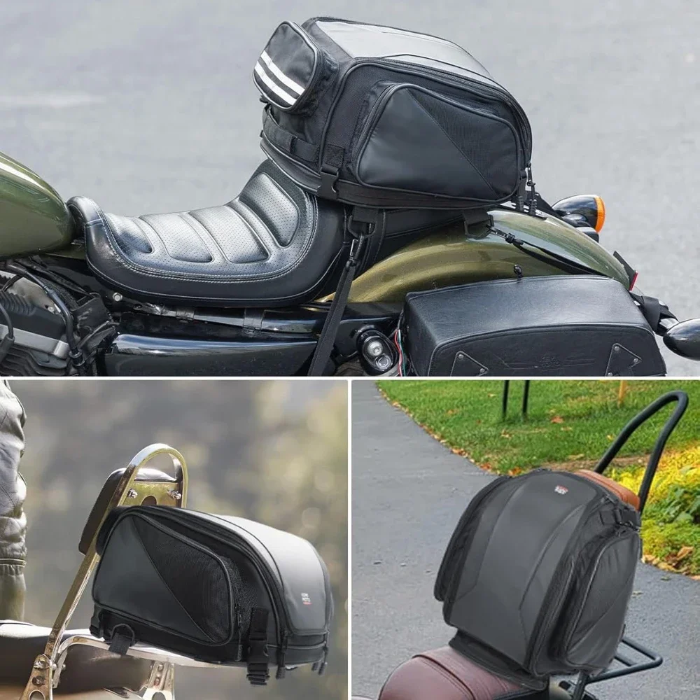 Motorcycle Tail Bags 18-22L Expandable Sissy Bar Bag for Can-Am Ryker PU Leather Waterproof Luggage Seat Travel Rear Rack Bag view 5