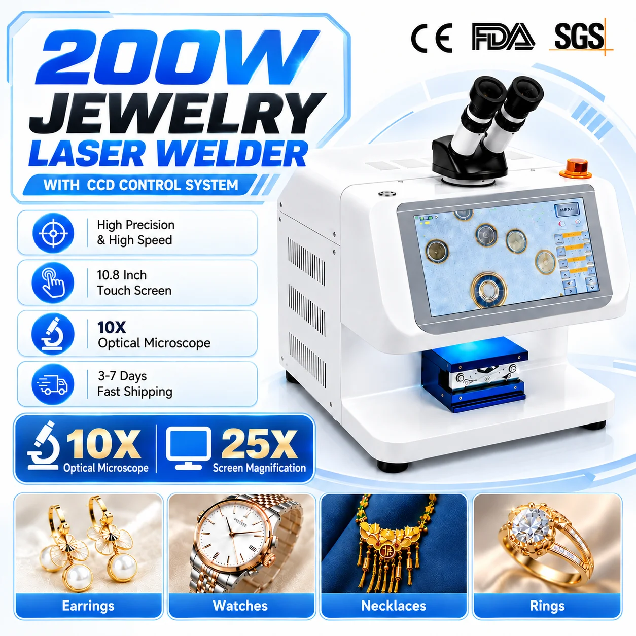 200W 160J YAG Jewelry Laser Spot Welding Machine CCD Precision Control Pulse Laser Welder for Gold Silver Jewelry Repair and Soldering
