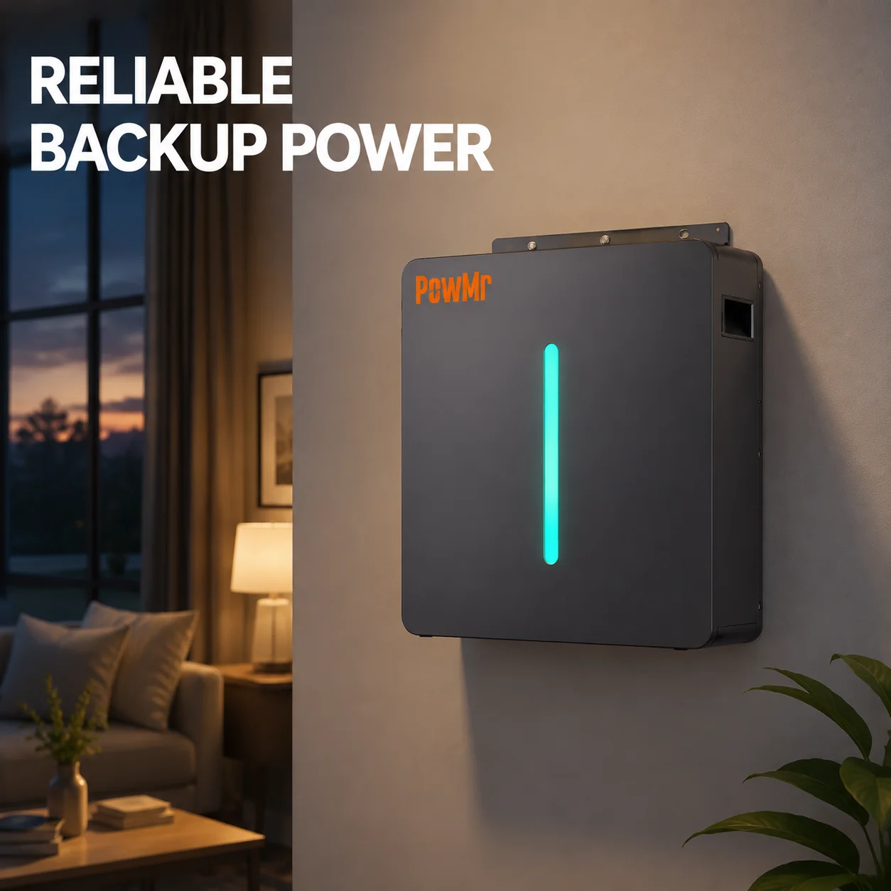 PowMr 25.6V 100Ah 2.56kWh LiFePO4 Lithium Iron Phosphate Battery Wall Mounted Energy Storage Battery Parallel 8 Units With BMS Bluetooth Monitor Support Parallel for Home RV Temporary Building Off‑Grid Power Supply