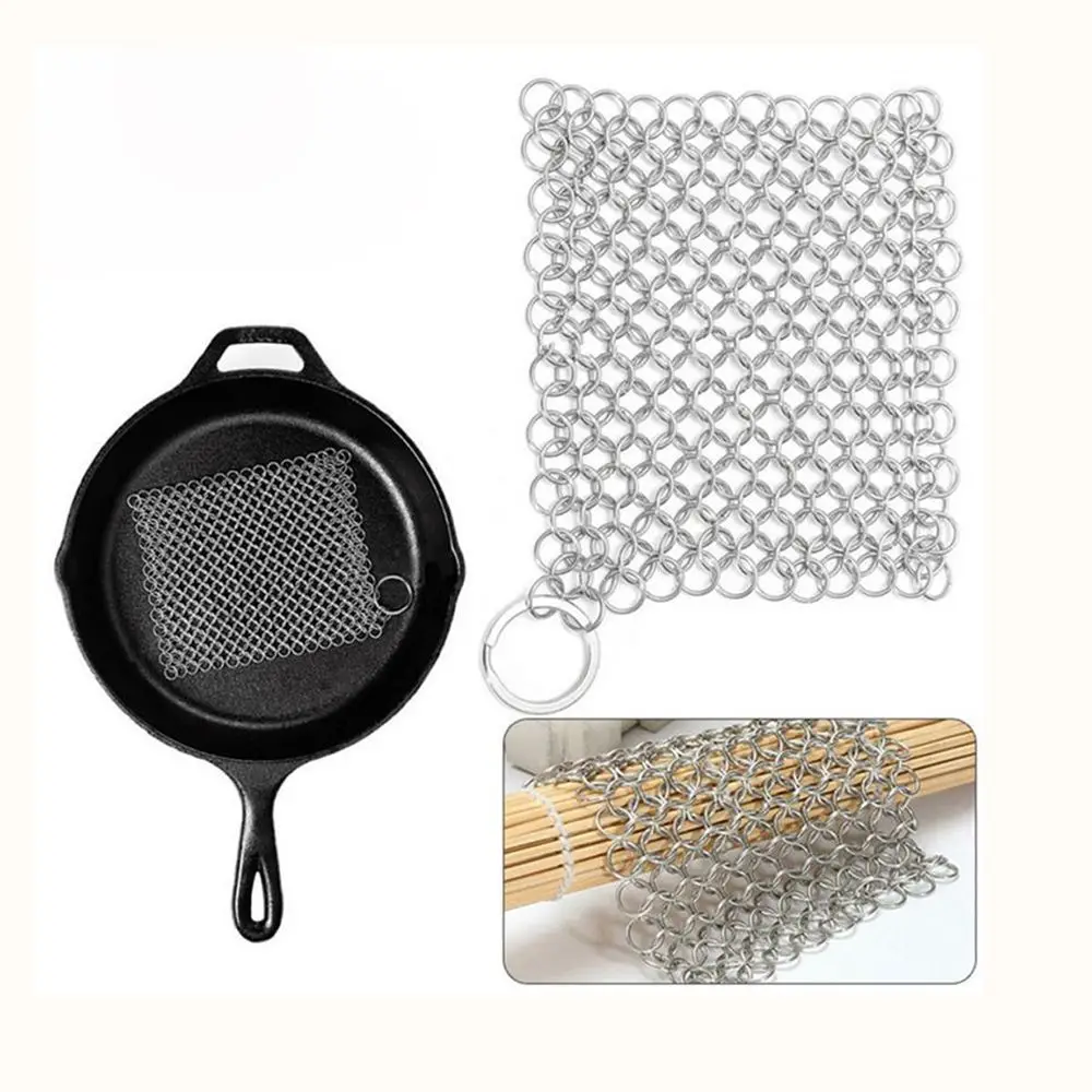 Finger Wash Cookware Scrubber Square Durable Circular Ring Chainmail Kitchen Tool Stainless Steel Pan Brush Cast Iron Cleaner