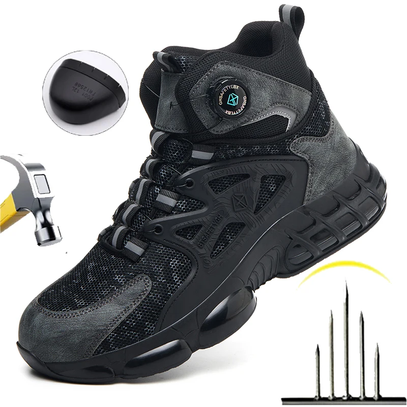 

Mens Safety Boots Steel Toe Work Boots Anti-smash High Top Shoes Indestructible Motorcycle Boot Outdoor Jungle Adventure Boots