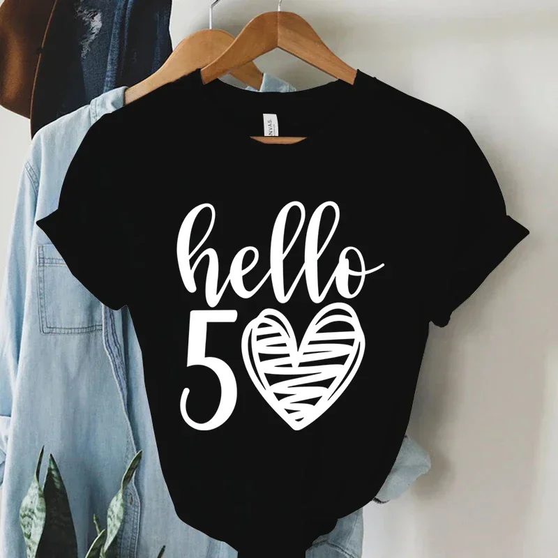 New Arrival Hello 50 Loose Funny T-shirt Hello Fifty Shirt 50th Birthday Shirt Birthday Party Tees Gift Casual Women Shirt Top