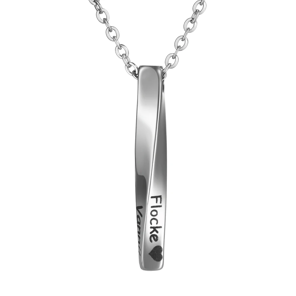 Personalized 4 Sides Twisted Bar Necklace for Women & Men Custom Name Date Square Pendant Chokers Stainless Steel Jewelry Gifts