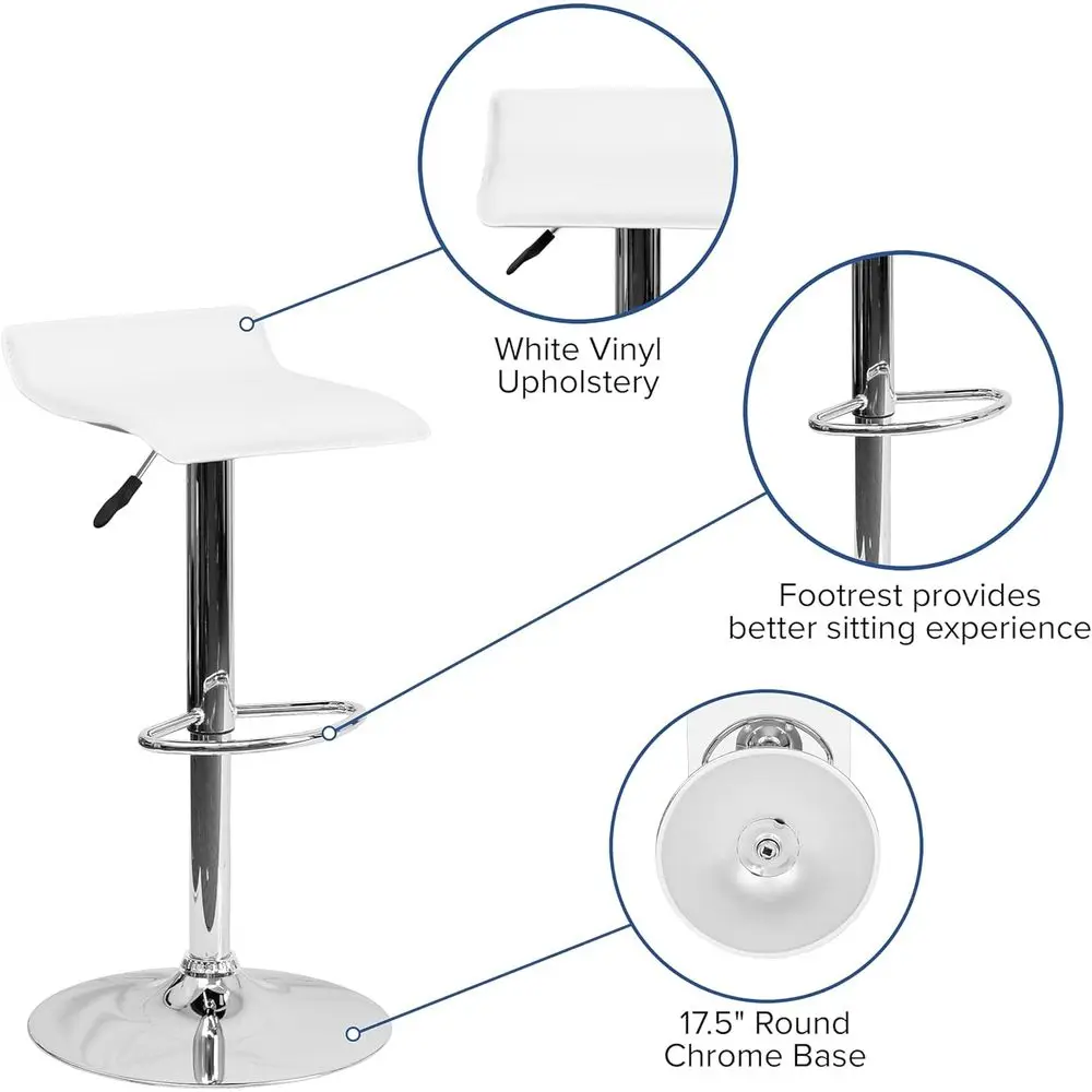 モダンなブラウンの調節可能なバースツール、波状のシートとクロームの台座付き