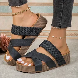 Mid Heel Womens Fashion Flax Sandals - Breathable, Arch Support, Lightweight, Slip-on, Strappy Back, Open Toe, Rubber Sole,