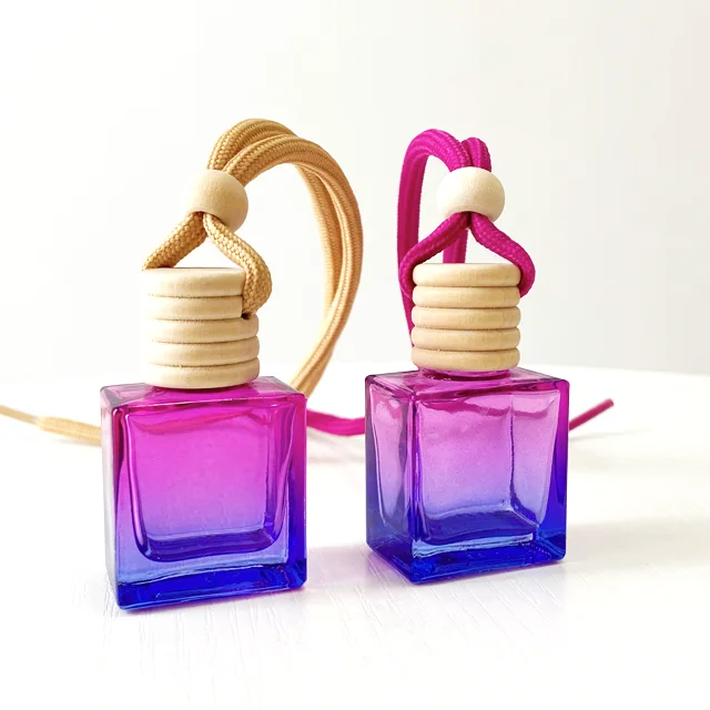 

Air Freshener Car Hanging Empty Perfume Aromatherapy Diffuser Bottle With Wooden Square Shape Colorful Car Hanging Diffuser Car