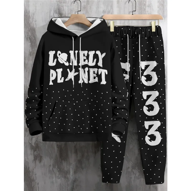 3D مطبوعة الرجال الكتف نمط مقنعين البلوز بلوزات وسراويل مزيج قطعتين مجموعة، الربيع والخريف مجموعة رياضية غير رسمية