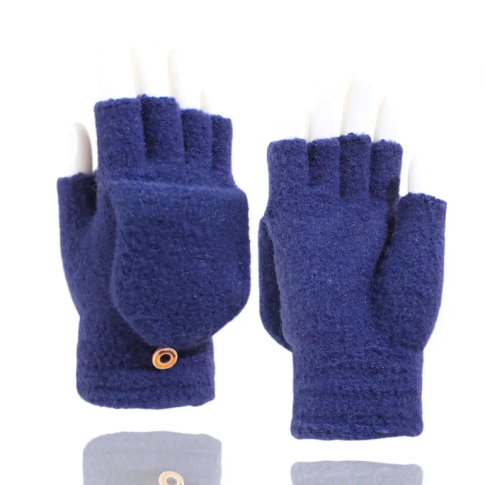 Winter Thermal Mens Gloves Thick Knitted Flip Top Convertible Mittens Fingerless Outdoor Cycling Commute Office Daily Accessory