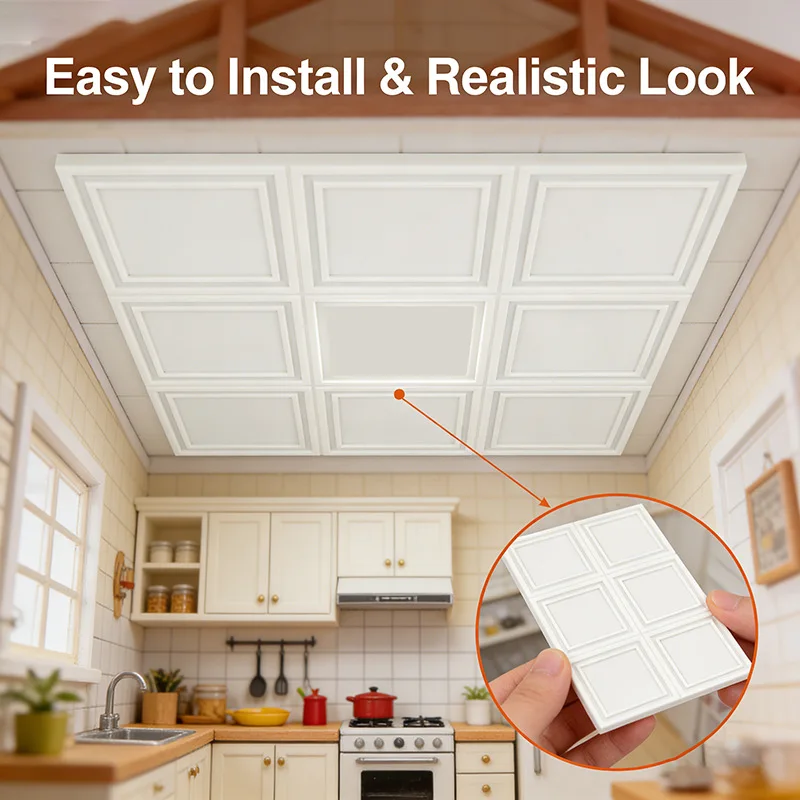 

1:12 Scale Dollhouse Ceiling Tile, European Style Recessed Panel, Easy-to-Install Miniature Wall Decor for Kitchen &Room Diorama