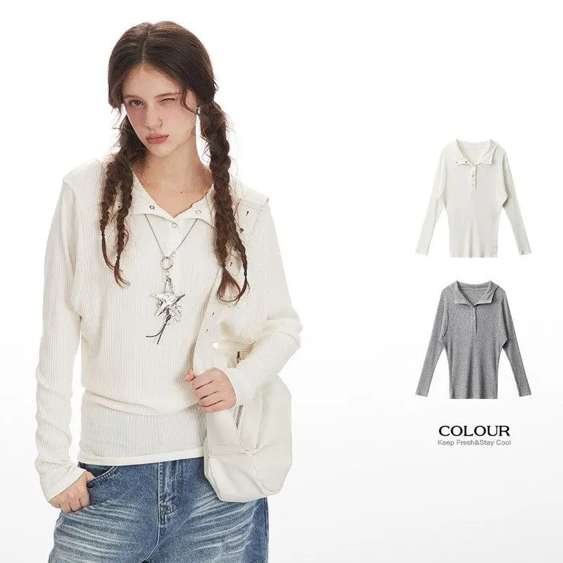 

HeyHenry Long Sve Slim Fit Women's T-irt Spring Autumn Hat Design Base irt Korean Sle Commute Faion Pure Color