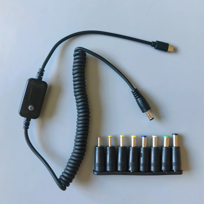 USB C to DC Power 5.5*2.1mm Boost Cable With 8Pcs Different DC Plug 5V/9V/12V/15V/20V Adjustable Converter Cable Adapter