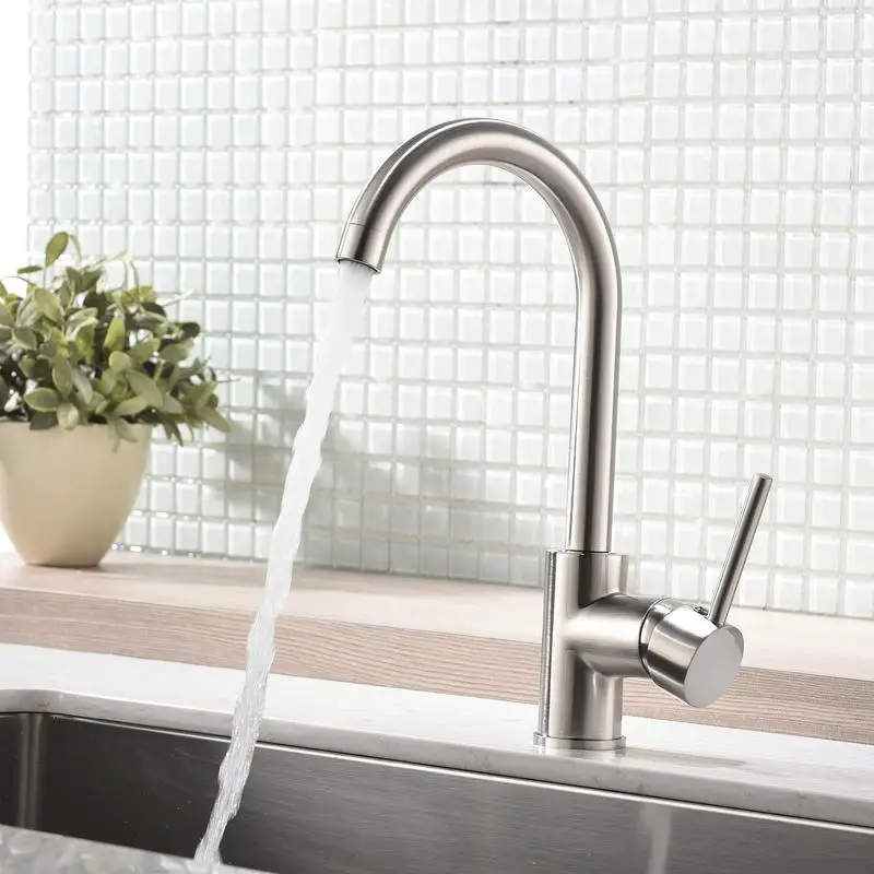 

Single Handle Stainless Steel Kitchen Faucet, Modern Commercial One Hole Bar Sink Faucet, Easy Single Hole Installation, Sleek