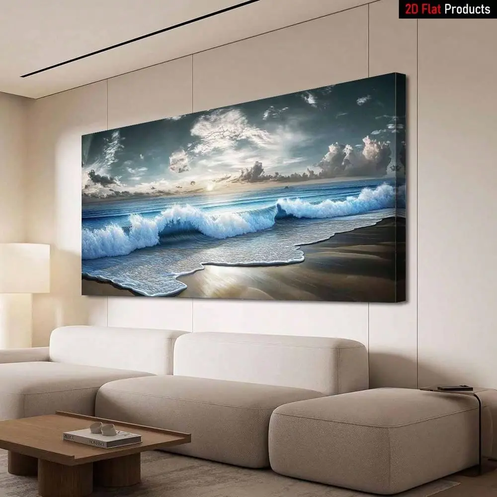 

Flat1 Piece Large Frame Canvas Painting Art Print, Ocean Waves Seascape, Beach Scenery, High Quality Wall Art Printed Poster Ca