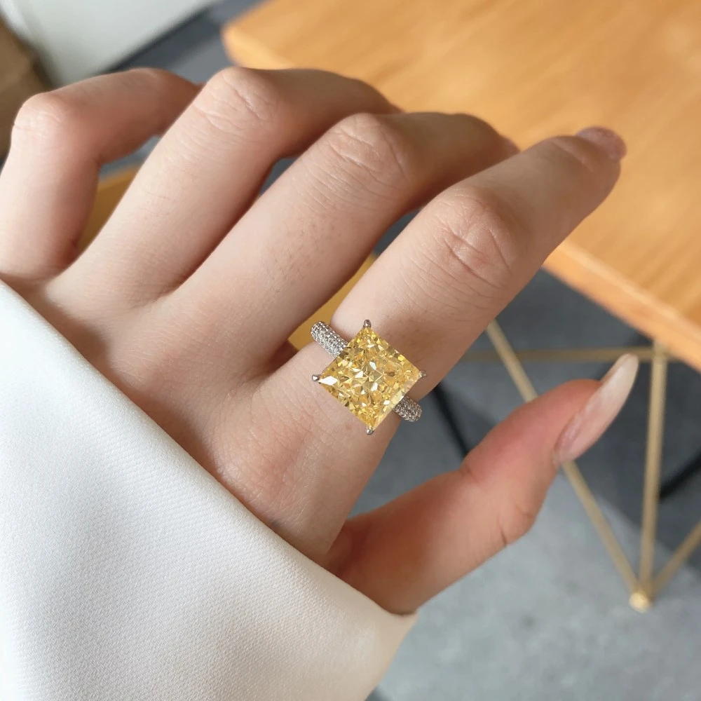 Vinregem Citrine High Carbon Diamond Gemstone 100% 925 Sterling Silver Wedding Ring for Women Engagement Fine Jewelry Wholesale