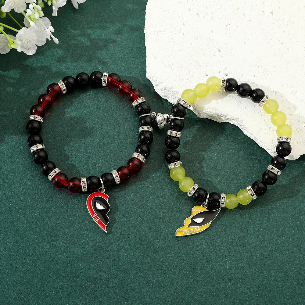 1pair Deadpool and Wolverine Best Friends Bracelet Set Friendship Matching Heart Bracelets Bangle for Men Cosplay Jewelry Gift