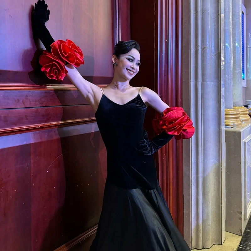 Ballroom Dance Dress Women Practice Performance Clothing Waltz Dance Competition Dress Black Dress Prom Party Long Dress BL15995