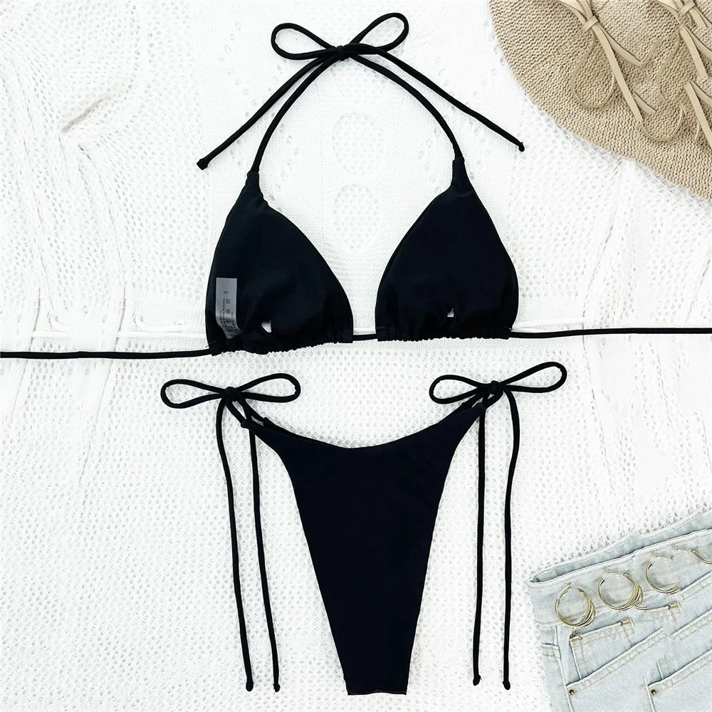 Sexy Diamond Shiny Swimwear Halter Triangle String Bikini Micro Extremo Thong Swimsuit Women Bathing Suit Bikinis Set 2024 Mujer