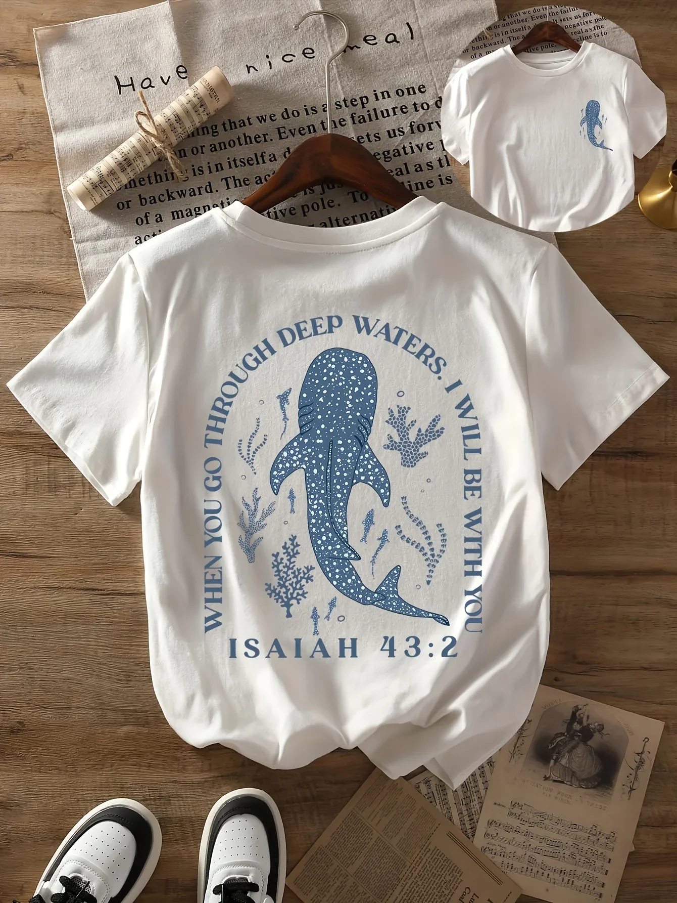 Stylish Men's T-shirt, 100% Cotton, Dolphin Print, Simple, Loose Fit, Casual, Comfortable, Sporty Style