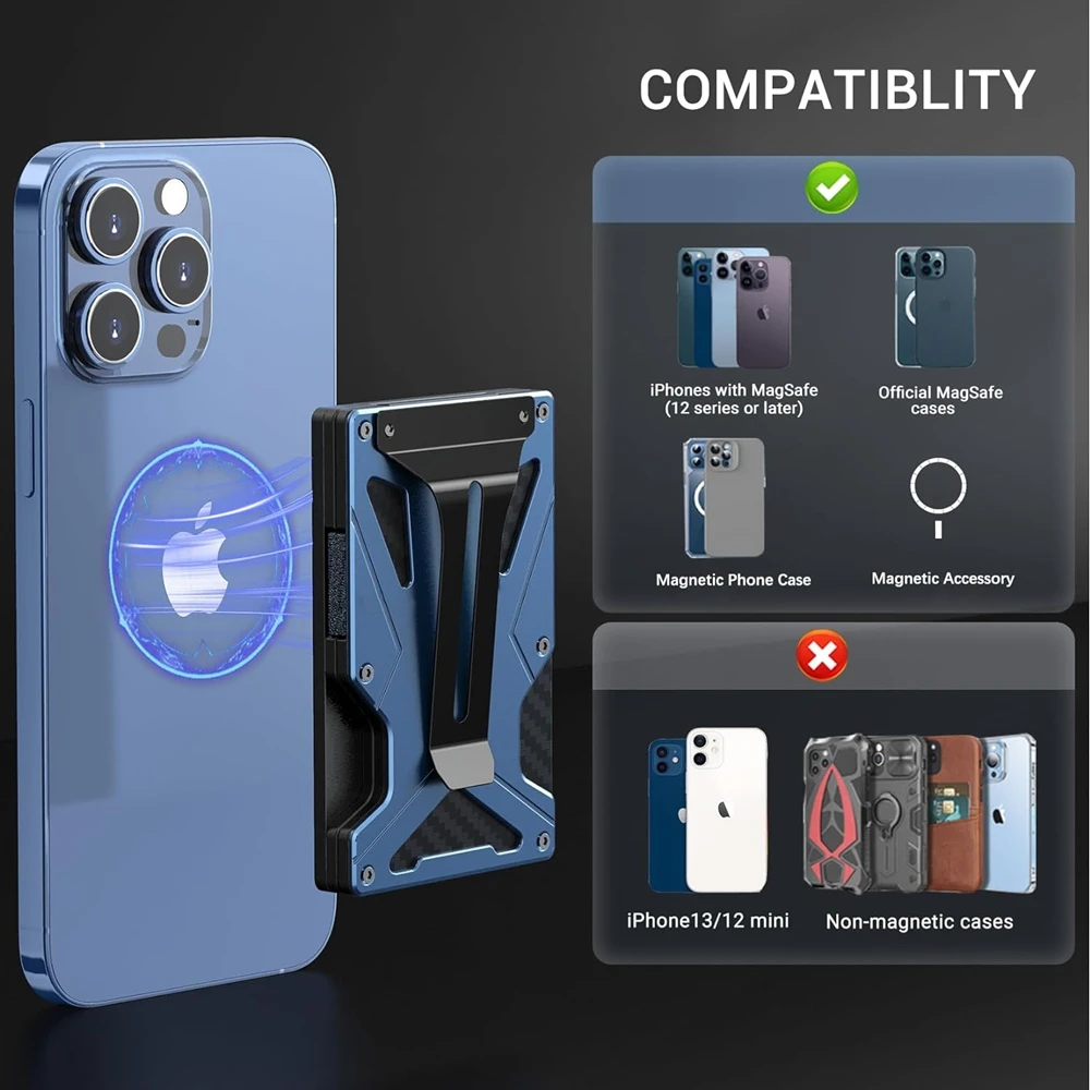 محفظة هاتف مغناطيسية متوافقة مع حامل بطاقات Apple MagSafe المعدنية مع حامل AirTag، وحجب RFID ومشبك المال Mag Safe Wa #6