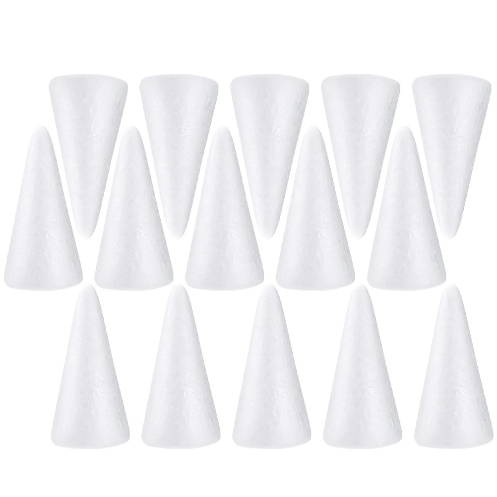 15 Pcs Foam Cone Decor Shape Foams White Cones Adornments Drawing Toys Manual Graffiti DIY Decorative Child