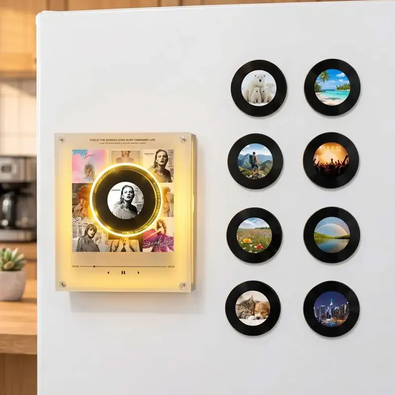 New product launch, customized photo music refrigerator sticker, NFC sensing rotating disc, replaceable record music player