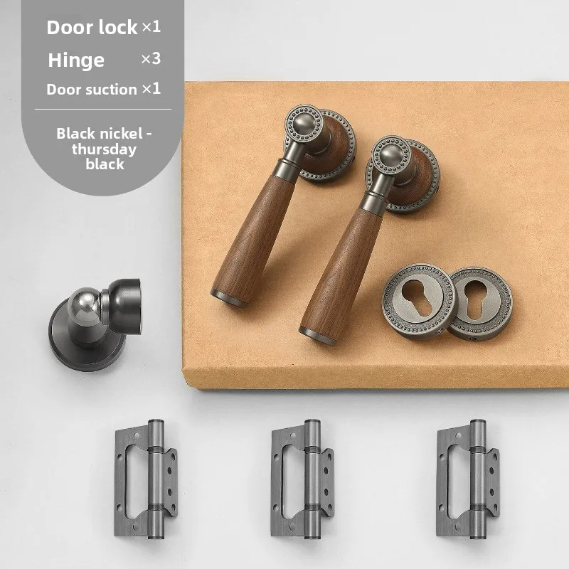 

Simple Solid Wood Door Handle, Universal Silent Door Lock for Indoor Bedroom and Bathroom, Split Type