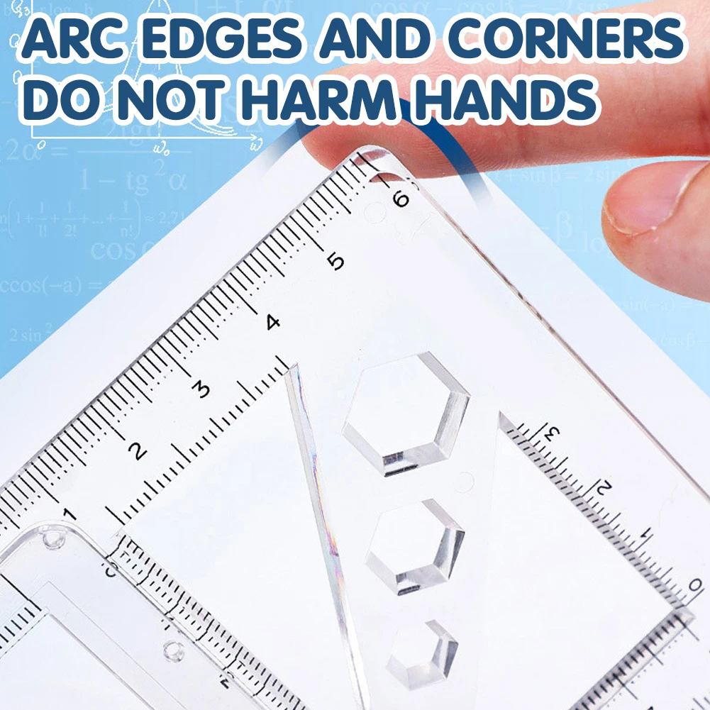 Régua geométrica plástica transparente, Modelo Geometria Matemática, Papelaria Student