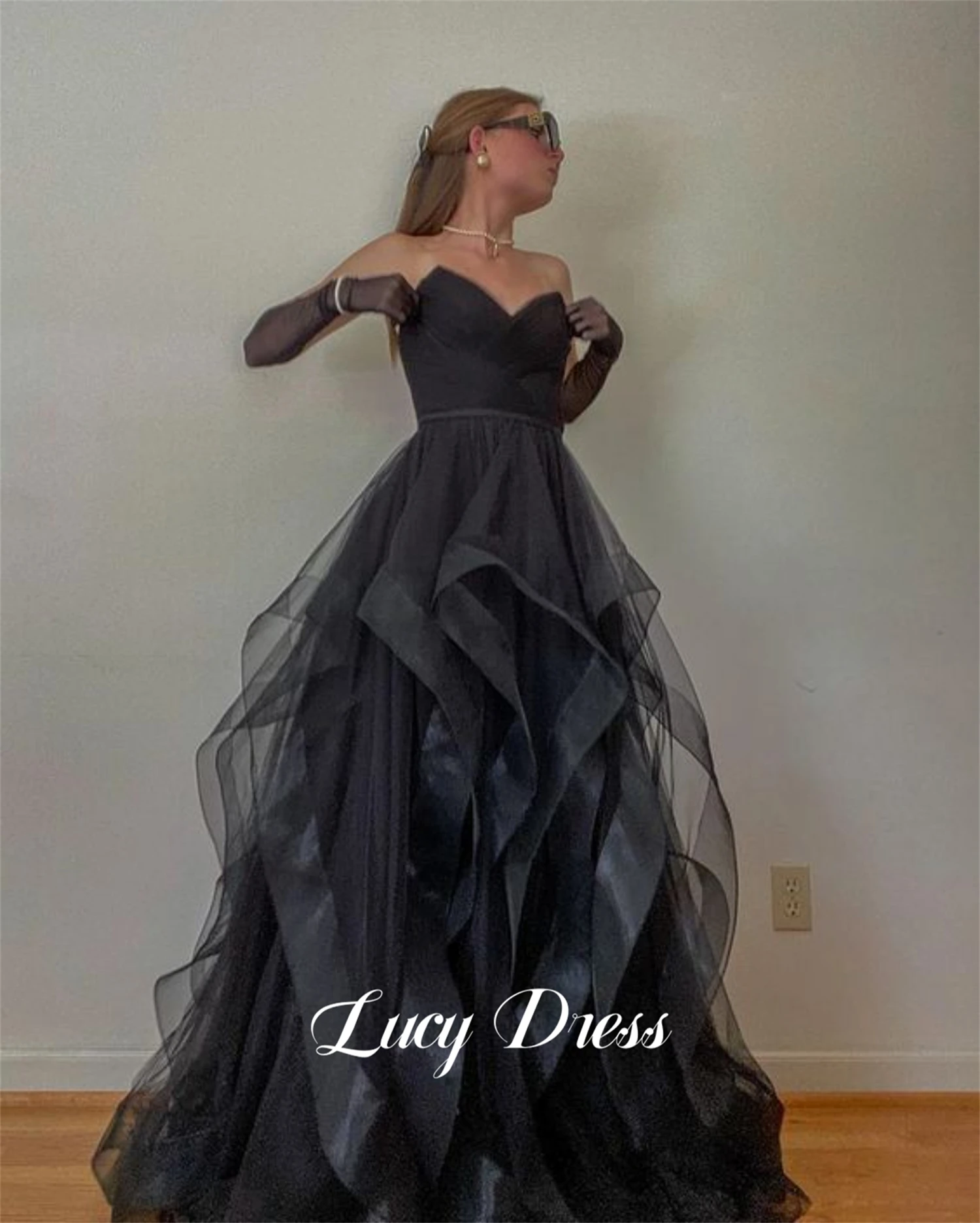 Wedding Party Dress Line A Evening Mesh Black Robe De Soiree Femmes Cocktail Dresses Customized Women Elegant Woman Prom Long