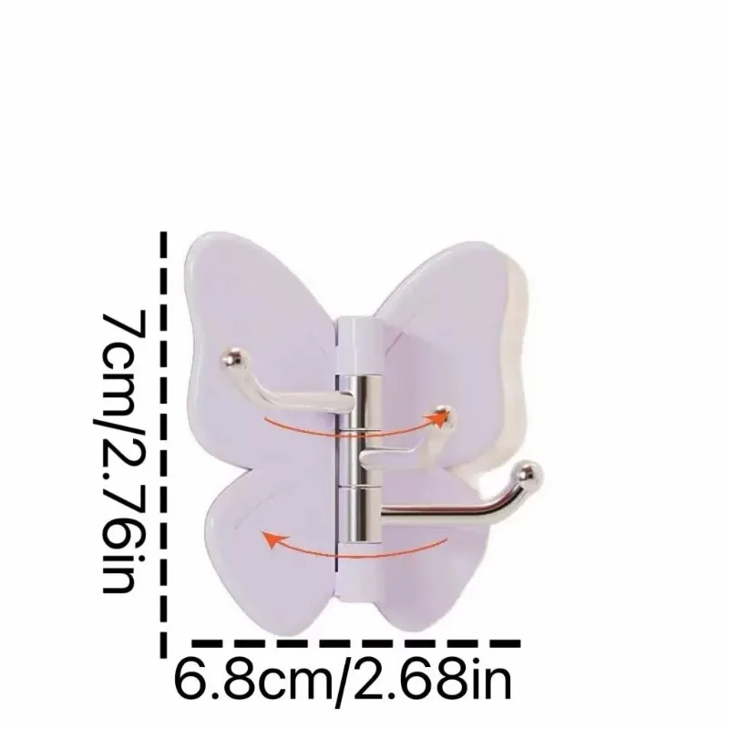 4Pcs Pastel Butterfly Adhesive Hooks Rotating Metal Hooks No Drill Wall Hanger for Bathroom Bedroom