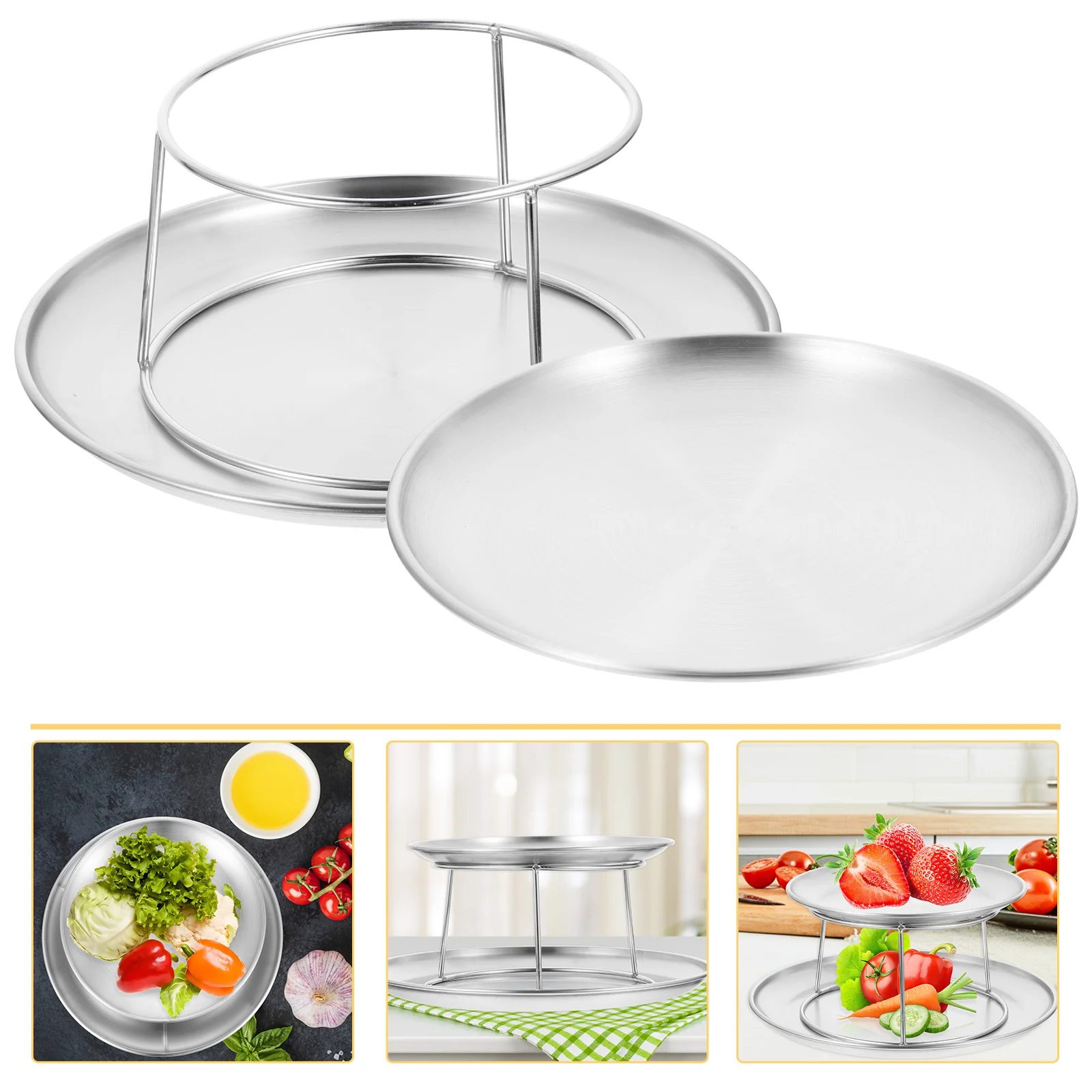 

Multi-tiered Food Tray Fruit Jewelry Plate Cake Stand Snack Cupcake Holder Stainless Steel Dessert Baby