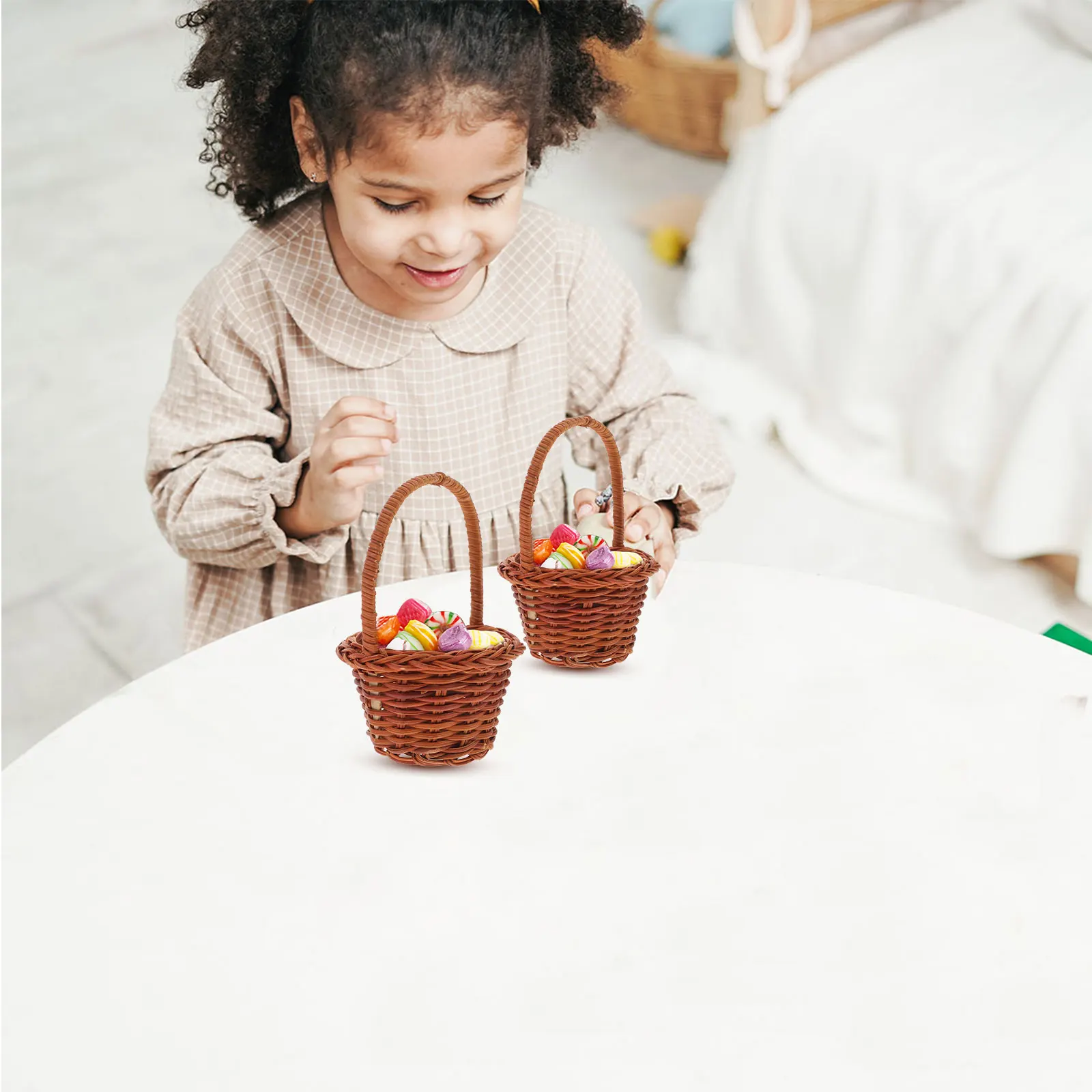 Mini paniers de bricolage en rotin de qualité supérieure, 2 pièces, panier décoratif Compact pour Mini scène de maison, ornement de détail réaliste