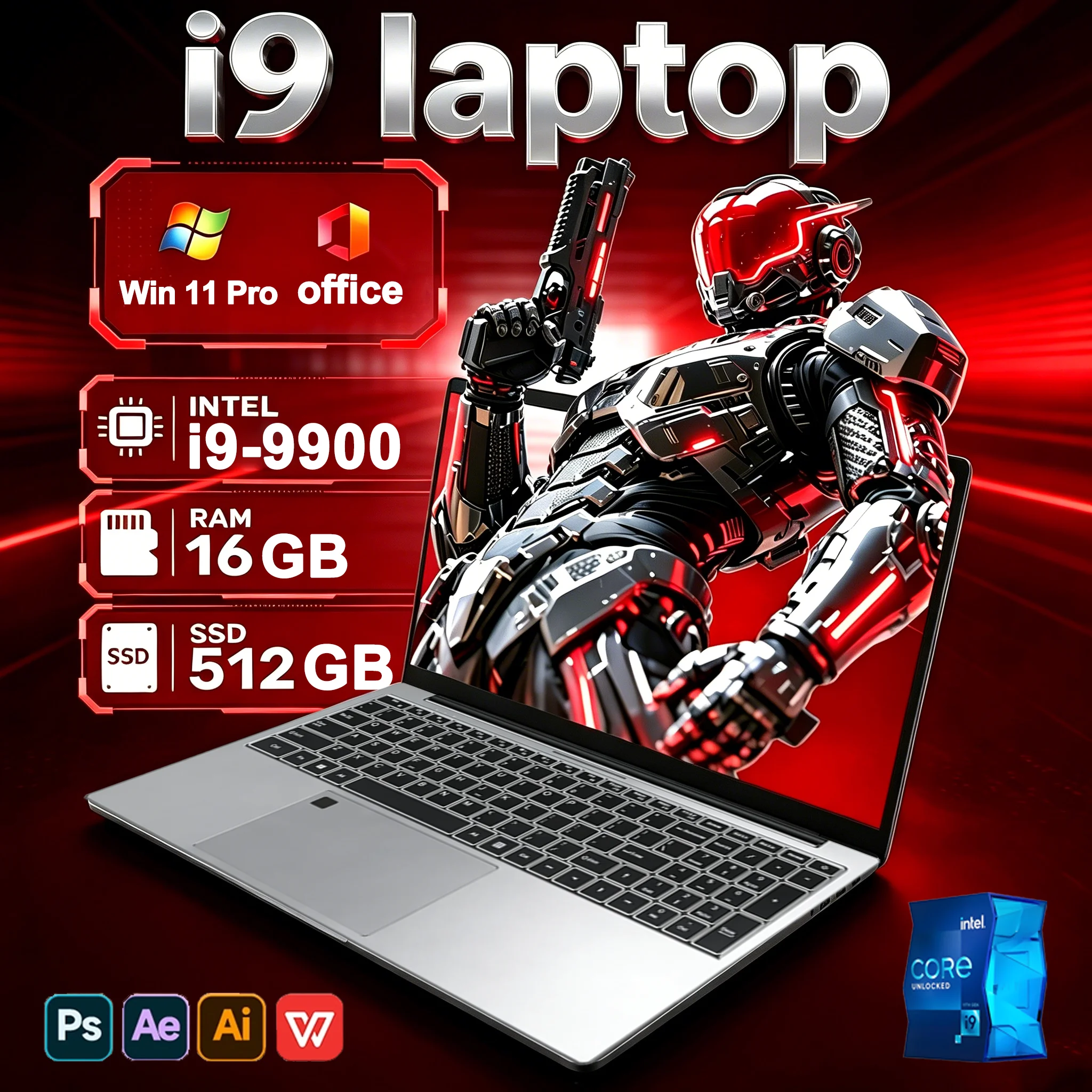 15.6' Gaming Laptop Windows 11 Pro Intel Core I9-9900 16GB RAM 1TB SSD Office Gamer Study Notebook Computer PC