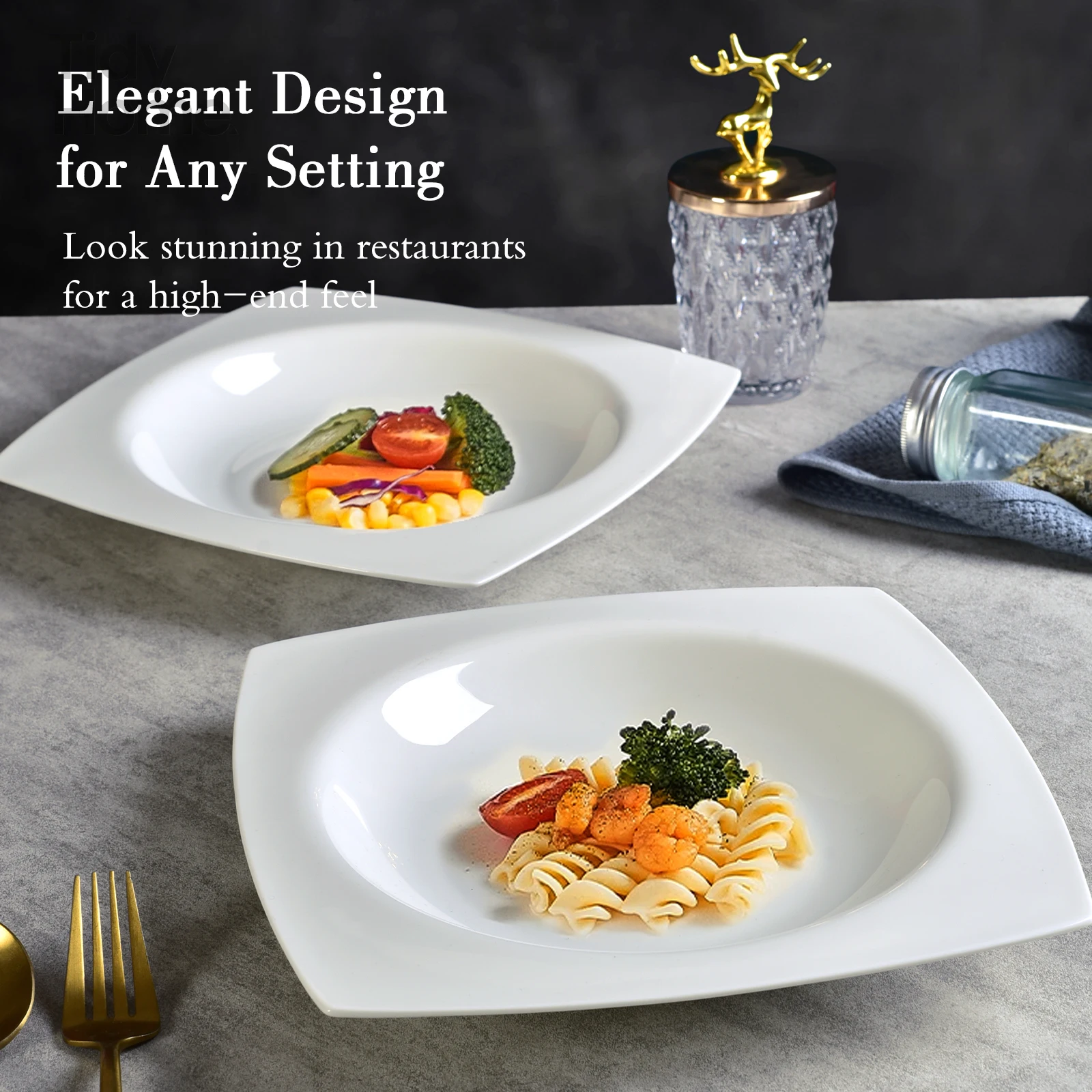 

Salad Kitchen Plate set for 6,Square Plate Sets for Elegant Dining,Microwave Safe White Plates Ceramic Tableware Set, for Home