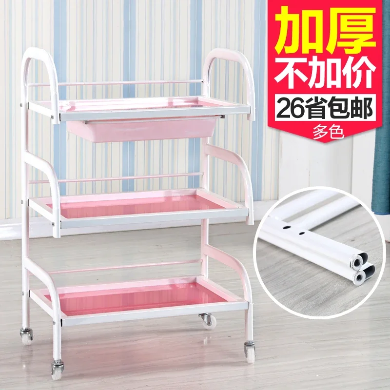 High-end beauty cart cabinet beauty car hairdressing tool car nail rack tempered glass with drawer 4D