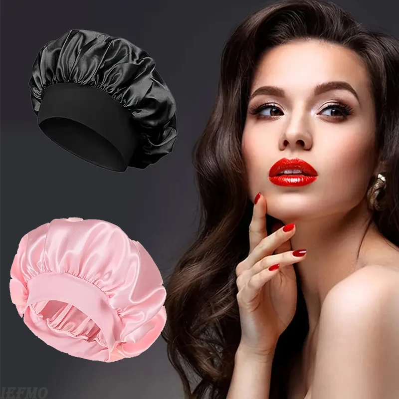 

New Luxurious Satin Wide Brim Nightcap Silky Bonnet Hair Wrap for Sleeping Sleep Cap With Elastic Soft Band Hair Wrapping Tool