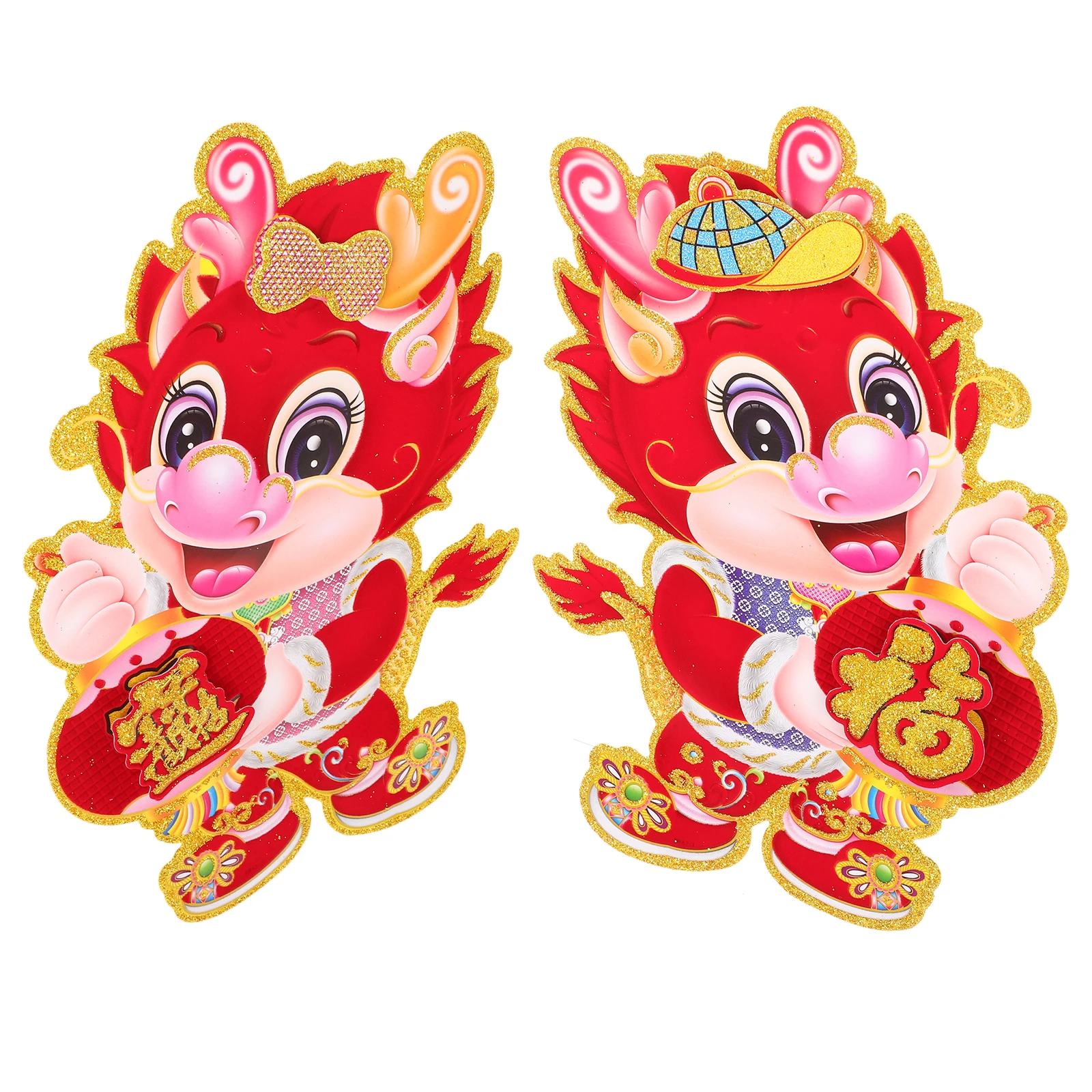 

2 Pcs Zodiac Door Sticker Decal Stickers Chinese New Year Dragon Lunar Wall Decor