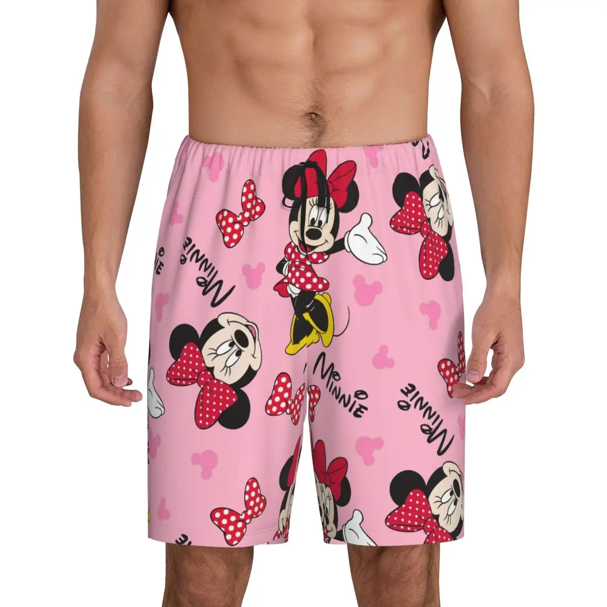 Pantalones de pijama personalizados de Minnie Mickey Mouse con animación de dibujos animados, pantalones cortos para dormir para hombre, ropa de dormir con cordón, pijamas con bolsillos