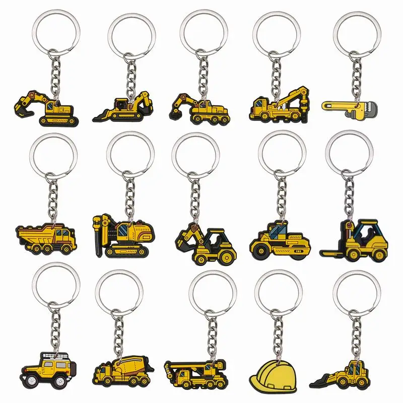 10 Pieces Excavator Cartoon Keychain PVC Soft Rubber Keychain School Activity Small Gift for Students Backpack Pendant