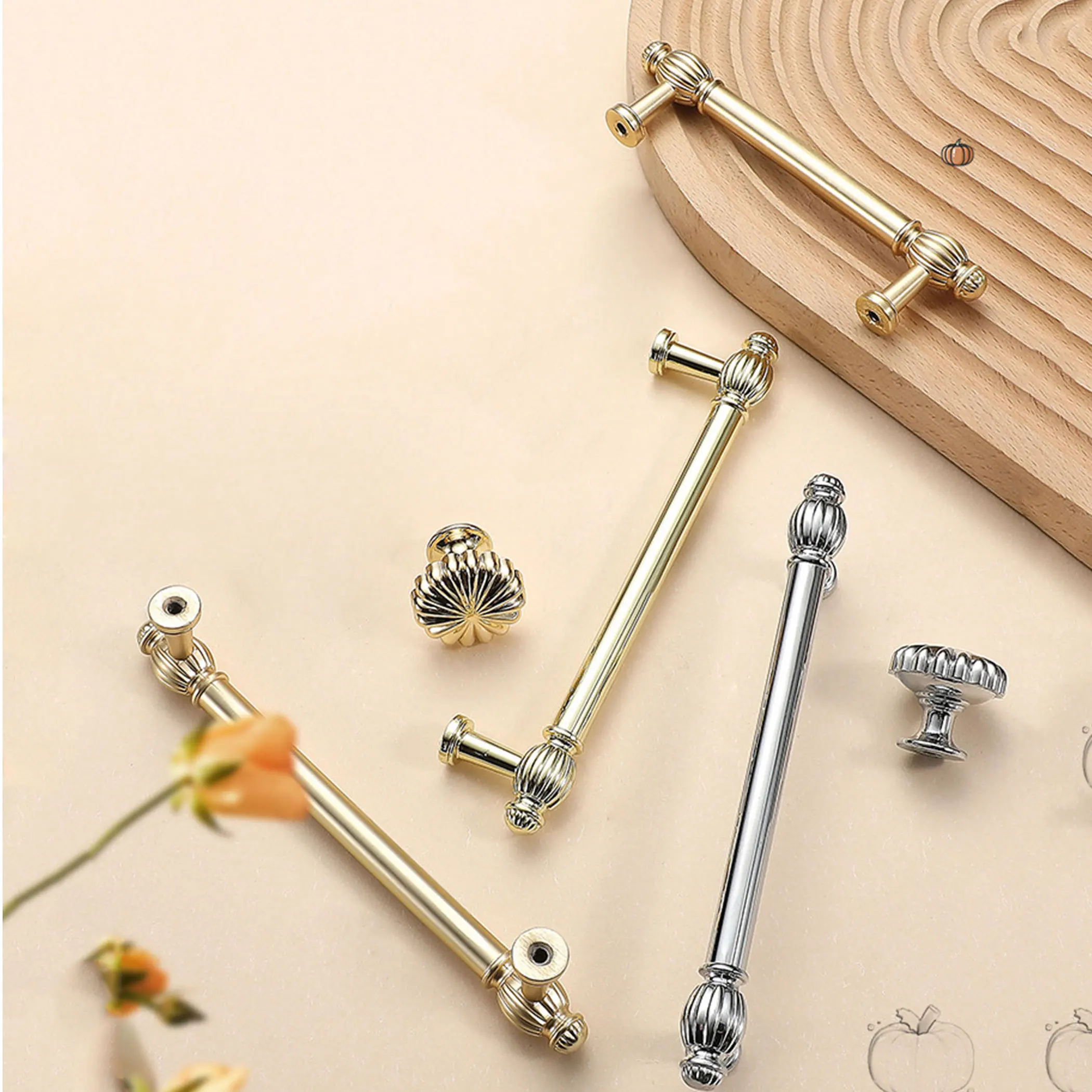 Bright Chrome/Gold Pumpkin Drawer Knobs Cabinet Handles Wardrobe Pulls Zinc Alloy Kitchen Accessories Nordic Furniture Handles