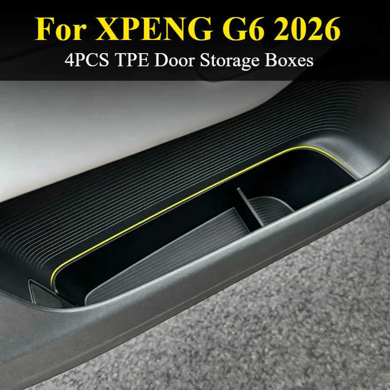 For XPENG G6 2026: 4PCS TPE Door Storage Boxes - Custom Fit Lower Door Pocket Organizer Trays, Waterproof Non-Slip
