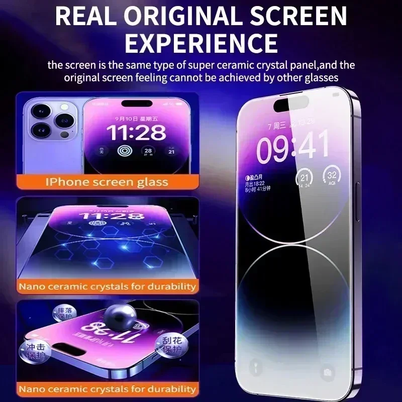 New 8K Oleophobic Coating Dust free Installation Screen Protector For iPhone 13 11 12 14 Pro Max Mini XS MAX X 15 Anti Spy Glass image 3