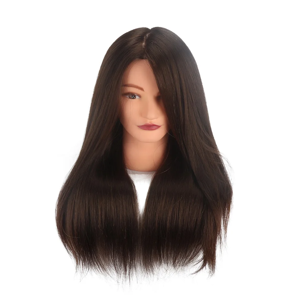 100% Training Head Natural Hair Real Hair Brown Training Hair Model Head Doll Head 18 Inch Long Haircut