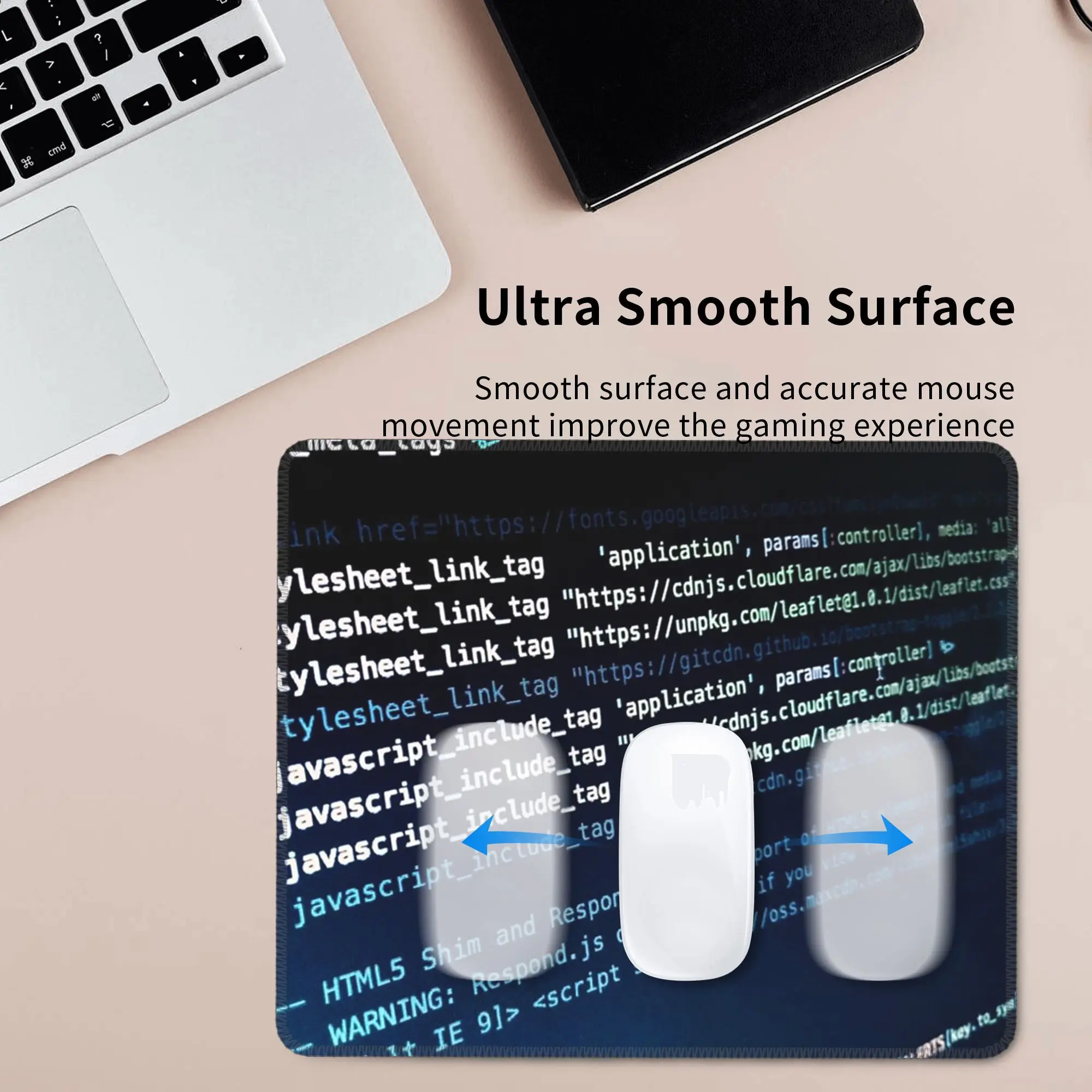 عنوان HTML جافا سكريبت كود على شاشة الكمبيوتر لوحة الماوس لوحة المفاتيح الكمبيوتر ماوس حصيرة ألعاب الكمبيوتر المحمول مكتب حصيرة الجدول الحصير