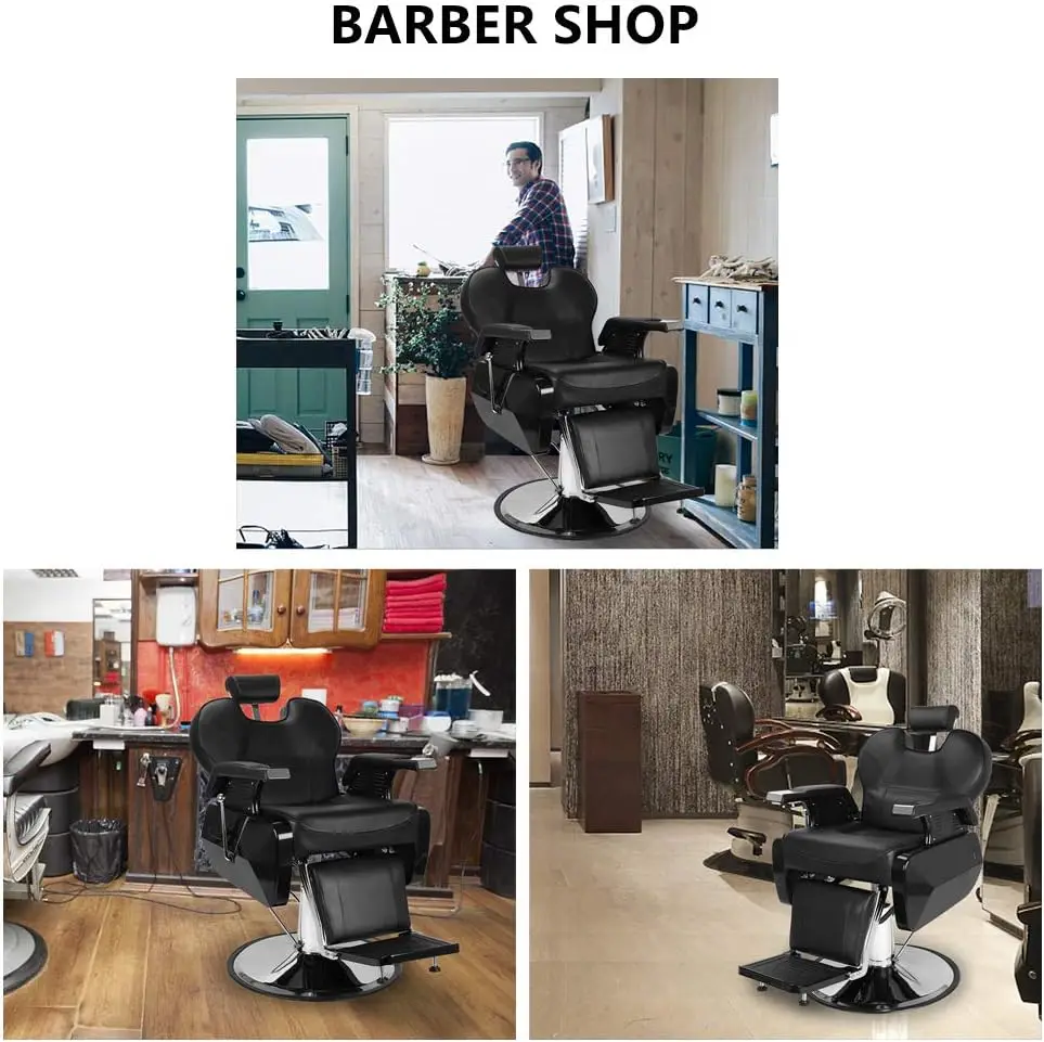 Silla de barbero hidráulica, sillón reclinable giratorio de 360 grados, altura ajustable, resistente