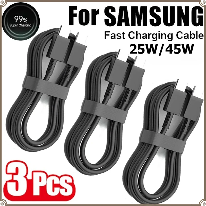 

New 3Pcs PD 45W USB Type C to C Fast Charge Cable for Samsung Galaxy S22 S23 S24 S25 Plus Note Ultra A53 A54 Charging Data Cable