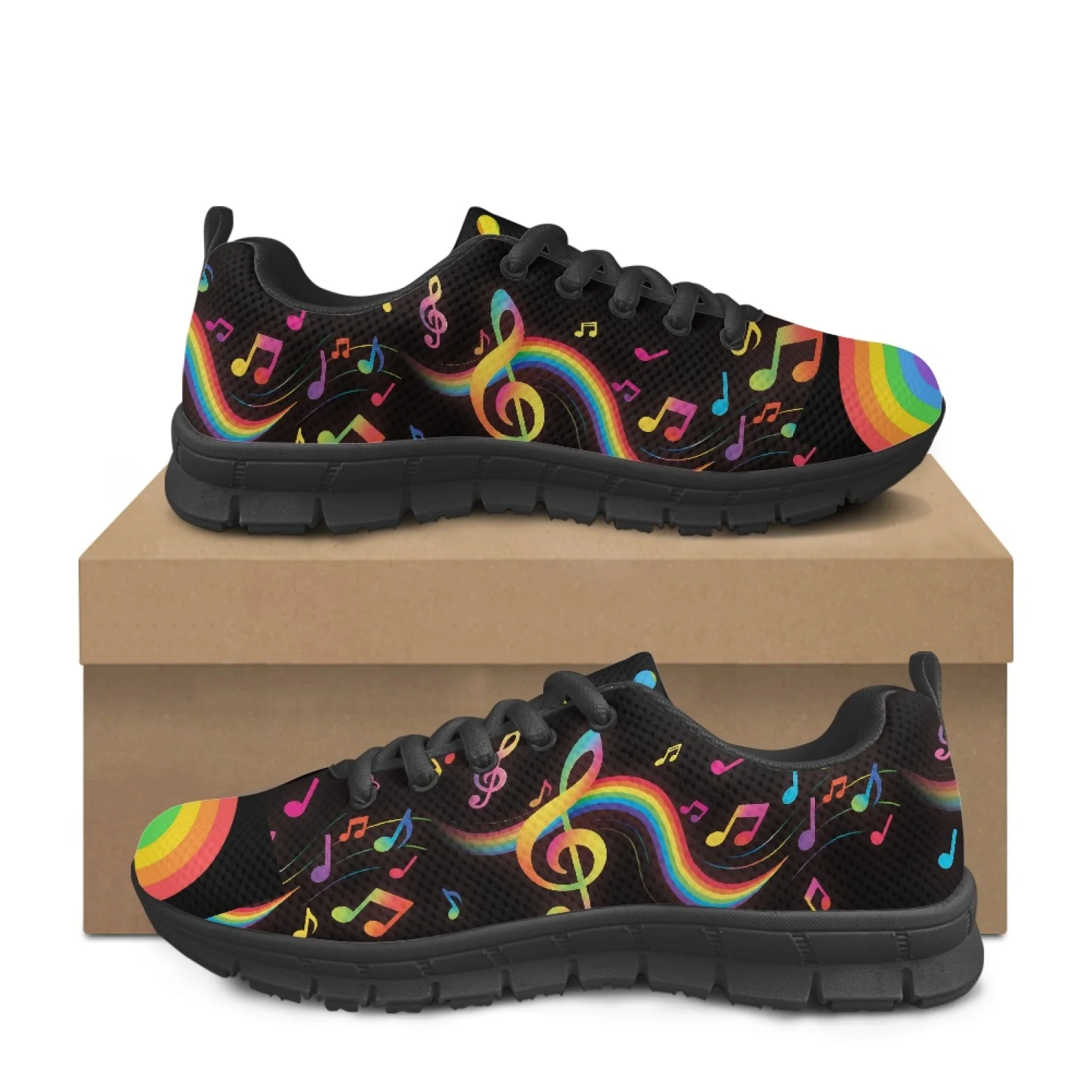 Coloranimal Rainbow Music Note Men Athletic Footwear for Hospital Work Comfort Athletic Sneaker for Travel